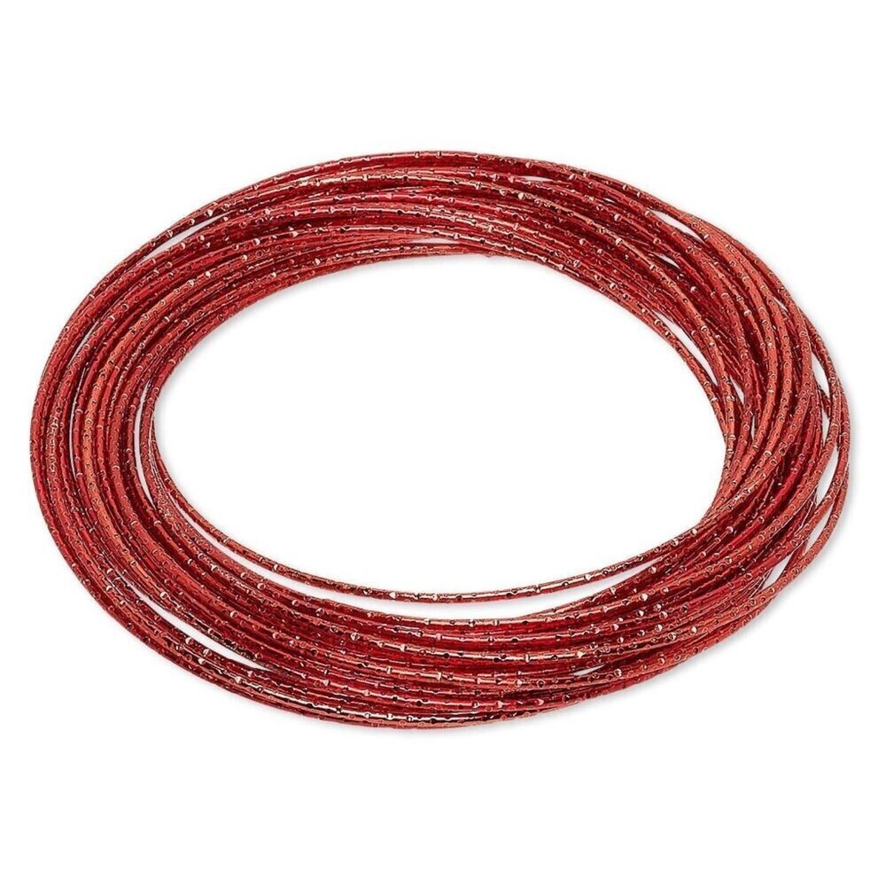 Multi Strand Red Textured Enameled Steel Interlocking Bangle Bracelet